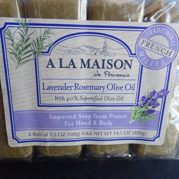 A La Maison Lavender Rosemary Olive Oil Soap 4 Bar Pkg. Imported - Picture 2 of 5
